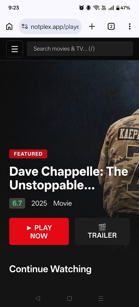NotPlex web player on a phone